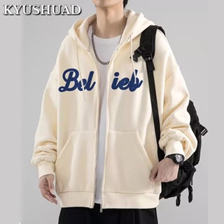 KYUSHUAD เสื้อสเวตเตอร์คลุมด้วยผ้าปักลายย้อนยุคอเมริกันสำหรับผู้ชาย, แจ็คเก็ตคาร์ดิแกนคู่แบบหลวมและอเนกประสงค์,