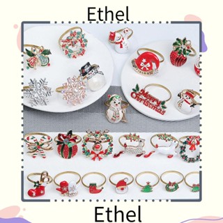 Ethel1 แหวนผ้าเช็ดปาก จี้ซานตาคลอส ต้นคริสต์มาส งานฝีมือ DIY อุปกรณ์จัดงานแต่งงาน อุปกรณ์คริสต์มาส