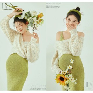 [Maternity Photoshoot] เสื้อกันหนาว ผ้าถัก แนวเซ็กซี่ สําหรับคนท้อง ถ่ายภาพสตูดิโอ