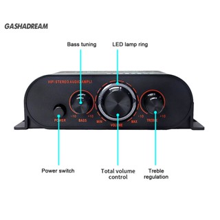 Gashadream เครื่องขยายเสียง 12v พร้อมไฟ Led ขนาดกะทัดรัด ความผิดเพี้ยนต่ํา สําหรับบ้าน รถยนต์