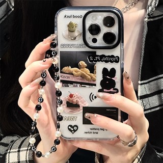 [พร้อมส่ง] เคสโทรศัพท์มือถือ วงกลม สองสี พร้อมสายโซ่คล้อง สีดํา สําหรับ Apple iPhone 15 14 13 12 11 PROMAX XS XR XSMAX SE2020 6 7 8PLUS MINI