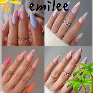 Emilee เล็บปลอม อัลมอนด์ หัวใจ แบบกดบนเล็บ เครื่องมือทําเล็บ แบบเต็มรูปแบบ เล็บปลอมฝรั่งเศส 24 ชิ้น / กล่อง