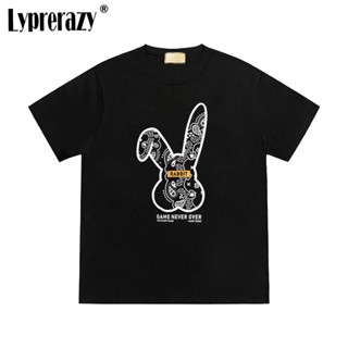 Lyprerazy เสื้อยืดแขนสั้น ผ้าฝ้าย ปักลายกระต่าย แฟชั่นฤดูร้อน สําหรับผู้ชาย และผู้หญิง