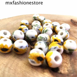 Mxfashione ลูกปัดเซรามิค ลายดอกทานตะวัน 10 มม. สําหรับทําสร้อยคอ สร้อยข้อมือ DIY 10 ชิ้น