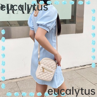 Eucalytus1 กระเป๋าสะพายไหล่ กระเป๋าถือ หนัง PU ขนาดมินิ ลายสก๊อต สีพื้น สไตล์วินเทจ สําหรับสตรี