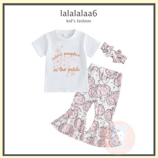 Laa6- เสื้อยืด พิมพ์ลายฟักทองผี และกางเกงขาบาน และที่คาดผม สําหรับเด็กผู้หญิง