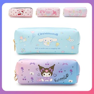 ☛ Sanrio Pencil Case Kulomi Cinnamoroll Leather Double-layer Zipper Children Pencil Box Student Stationery Box Pencil Bag srlive