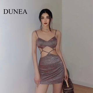 Dunea ชุดเดรสราตรี เข้ารูป ฉลุลาย มีสไตล์ สําหรับผู้หญิง