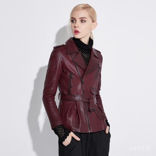 [New autumn] nuofeng 2023 Turkey imported sheep leather autumn leather leather clothing womens short fashionable leather jacket motorcycle clothing 7RQB