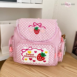 [SuperDeals888.th] - Kawaii กระเป๋าเป้สะพายหลัง ปักลายจุด สตรอเบอร์รี่ แฟชั่น สําหรับวัยรุ่น ผู้หญิง