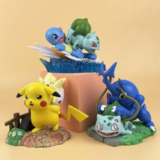 Cool ใหม่ โมเดลฟิกเกอร์ Pokemon Pikachu Togepi Squirtle Bulbasaur ของเล่น สําหรับเด็ก เก็บสะสม 3 ชิ้น