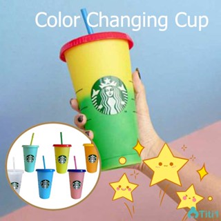 สีถ้วยสตาร์บัคส์ 710 มล./24 ออนซ์สามารถใช้ซ้ำได้เมื่ออุณหภูมิเปลี่ยนแปลง เมื่ออุณหภูมิเปลี่ยนแปลง TH1