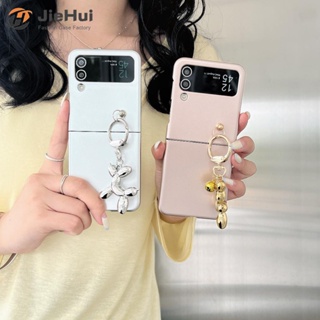 Jiehui เคสโทรศัพท์มือถือ PC แบบแข็ง ชุบไฟฟ้า พร้อมจี้ สําหรับ Samsung Z Flip4 Z Flip3