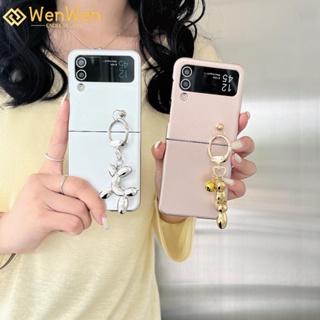 Wenwen เคสโทรศัพท์มือถือ PC แบบแข็ง ชุบไฟฟ้า พร้อมจี้ สําหรับ Samsung Z Flip4 Z Flip3