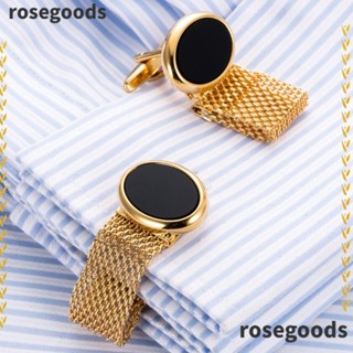 Rosegoods1 กระดุมข้อมือ ทองแดง สีทอง แฟชั่น สําหรับเสื้อเชิ้ต 1 คู่