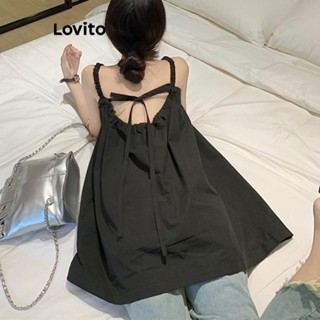 Lovito เสื้อกล้าม ผูกหลัง ลําลอง สําหรับผู้หญิง LNE20058 (สีดํา)