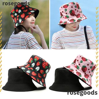 Rosegoods1 หมวกบักเก็ต หมวกชาวประมง สองด้าน กันแดด