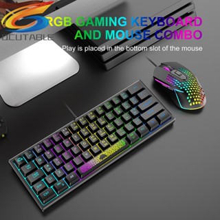 [Qcutable.th] K61 คีย์บอร์ดเล่นเกม แบบใช้สาย RGB 60 เปอร์เซ็นต์ 62 คีย์ ออกแบบตามสรีรศาสตร์ สําหรับแล็ปท็อป