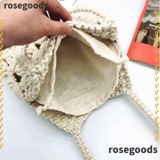 Rosegoods1 กระเป๋าสะพายไหล่ ผ้าฝ้ายถัก แต่งรูกลวง เหมาะกับเดินชายหาด สําหรับผู้หญิง