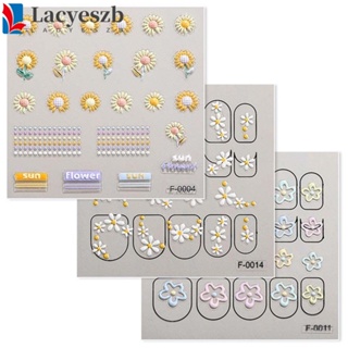 Lacyeszb สติกเกอร์ ลายดอกทานตะวัน สุนัข 3D มีกาวในตัว สไตล์เกาหลี สําหรับติดตกแต่งเล็บผู้หญิง