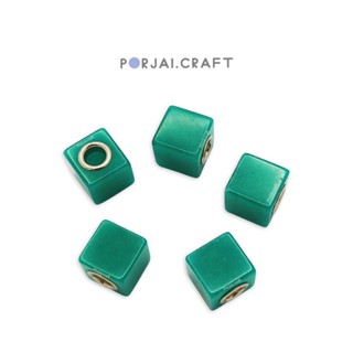 Green Aventurine Charm Cube Bead with 925 Sterling Silver ชาร์ม กรีนอเวนจูรีน 12mm