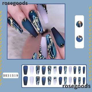 Rosegoods1 เล็บปลอมฟอยล์ สีทอง ถอดออกได้ DIY 24 ชิ้น