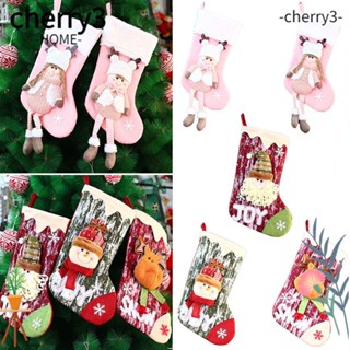 Cherry3 ถุงเท้าแขวน ลายคริสต์มาส DIY สําหรับแขวนตกแต่งต้นคริสต์มาส ปาร์ตี้