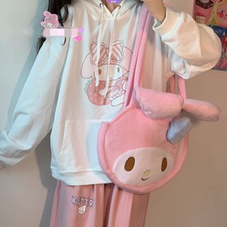 เสื้อกันหนาวแขนยาว มีฮู้ด แบบบาง ทรงหลวม ลายการ์ตูน Sanrio My Melody Y2k สีขาว สีชมพู แฟชั่นฤดูใบไม้ร่วง สําหรับนักเรียนผู้หญิง [RAIN]