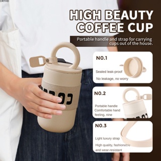 [พร้อมส่ง] แก้วกาแฟสูญญากาศสแตนเลส - กระติกน้ำเก็บความร้อนหุ้มฉนวนถ้วยแก้วน้ำแก้วกาแฟสำนักงานท่องเที่ยวพร้อมสายคล้องไหล่