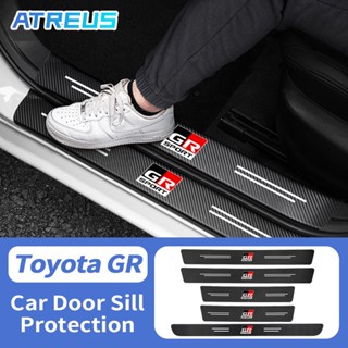 Toyota GR Sport สติกเกอร์​ กันรอยชายบันไดรถยนต์ สติกเกอร์คาร์บอนไฟเบอร์ ป้องกันรอยขีดข่วน สำหรับติดประตูรถยนต์ Toyota Prius Fortuner Corolla Cross CHR Camry Wish Vios Veloz Estima Sienta Yaris Ativ Altis Sienta bZ4X Hiace Hilux Revo