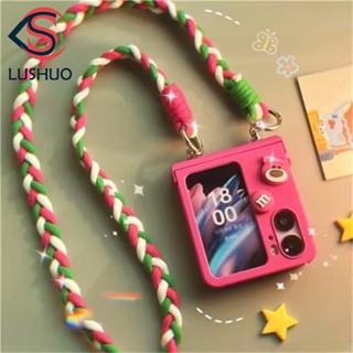 Lushuo เคสโทรศัพท์มือถือ แบบฝาพับ ลายดอกกุหลาบน่ารัก พร้อมสายคล้อง สําหรับ OPPO Find N2 flip 3 in 1 findn2