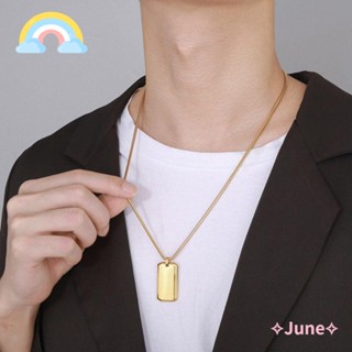 June สร้อยคอสเตนเลส ทรงสี่เหลี่ยมผืนผ้า ลายเรขาคณิต พร้อมโซ่ สีดํา สีเงิน สีทอง สําหรับผู้ชาย