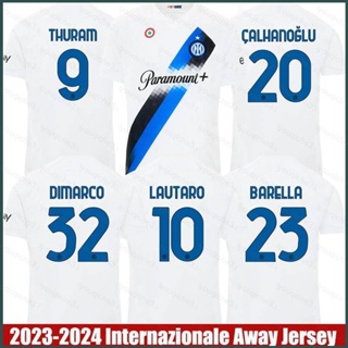 เสื้อยืดกีฬาแขนสั้น ลาย SY3 2023-2024 Internazionale Away Dimarco Barella Lautaro Calhanoglu Thuram Jersey สําหรับผู้ชาย และผู้หญิง YS3