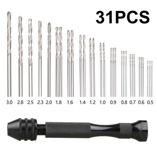 ⚡NEW 8⚡Bits Parts 31pcs Pin Vise Drilling Bits Mini Micro Twisted Rotary Silver Chuck
