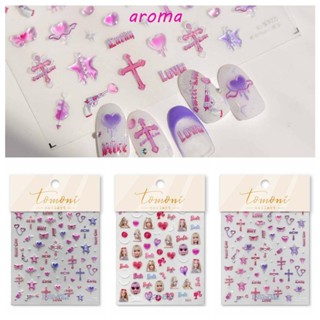 Aroma สติกเกอร์เจลลี่ ลายไม้กางเขนน่ารัก สีชมพู สําหรับตกแต่งเล็บ บาร์บี้ DIY