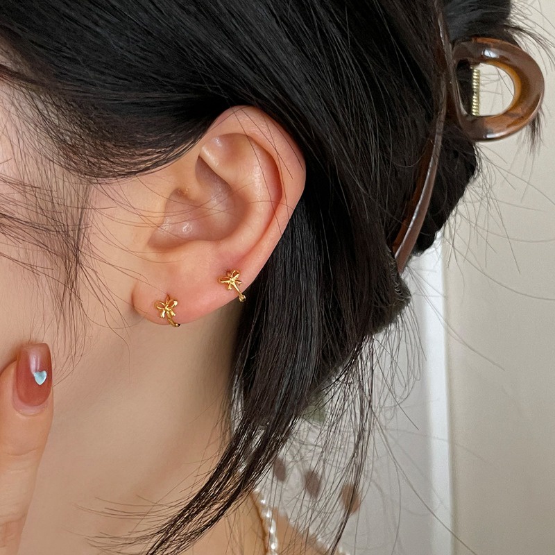 Papaozhu ต่างหูทอง 14K ประดับโบว์ ทรงกลม สไตล์วินเทจ เครื่องประดับ สําหรับผู้หญิง - รูปที่ 2