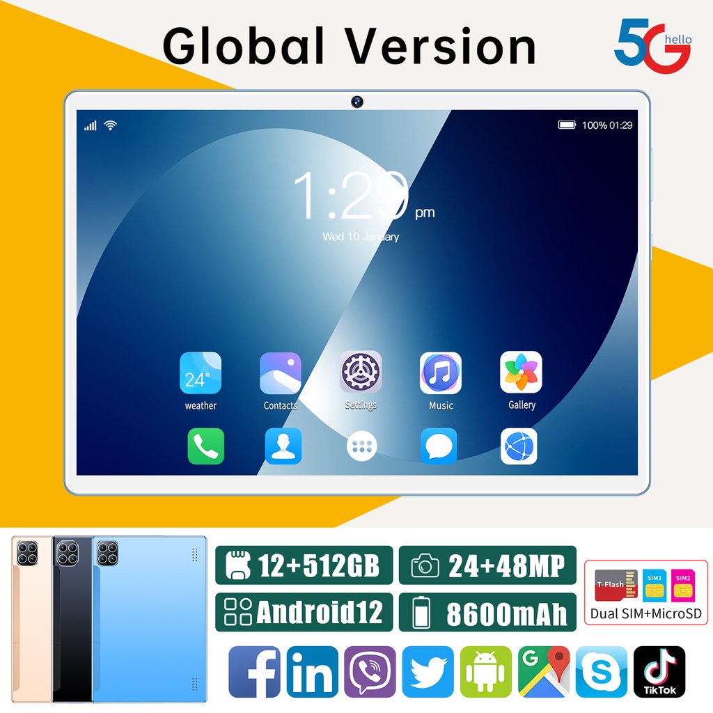 แท็บเล็ตของแท้ Tablet แท็ปเล็ต Android 11.1นิ้ว แรม 12GB+รอม 512GB แท็บเล็ตใส่ซิมได้ 5G Tablet wifi แท็บเล็ตราคาถูก โทรไ