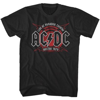 เสื้อยืดแขนสั้นAC DC สดในบอสตัน1978ชายเสื้อ T Paradise Theatre Metal Rock Band คอนเสิร์ตS-5XL