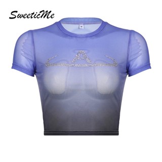 Sweeticme เสื้อยืดแขนสั้นลําลอง เอวสูง เข้ารูป เซ็กซี่ แฟชั่นสําหรับสตรี 2023