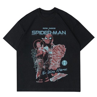 เสื้อยืดแขนสั้นผ้าฝ้ายแท้เสื้อยืด พิมพ์ลาย MARVEL SPIDER-MAN สไตล์วินเทจ | Rap TEE สไปเดอร์แมนมาร์เวล | เสื้อผ้าสีดํา ขน