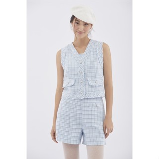 EP เสื้อกั๊กผ้าทวีต ผู้หญิง สีฟ้า | Tweed Vest | 4566