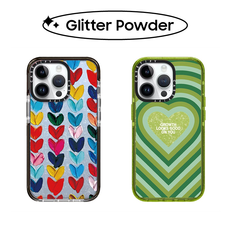 Bling Glitter CASETiFY เคสซิลิโคน TPU ใส ลายหัวใจ สําหรับ iPhone 11 12 13 14 Pro Max
