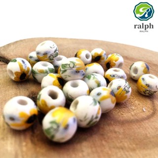 Ralph ลูกปัดเซรามิก ลายดอกทานตะวัน 10 มม. แฟชั่น DIY สําหรับสร้อยคอ สร้อยข้อมือ 10 ชิ้น