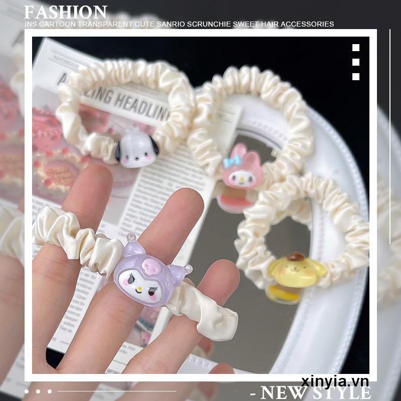 Sanrio ยางรัดผม เชือกมัดผม ผ้าซาติน ไม่กินผม ลายการ์ตูน น่ารัก แฟชชั่น ผู้หญิง เด็กผู้หญิง สไตล์เกาหลี