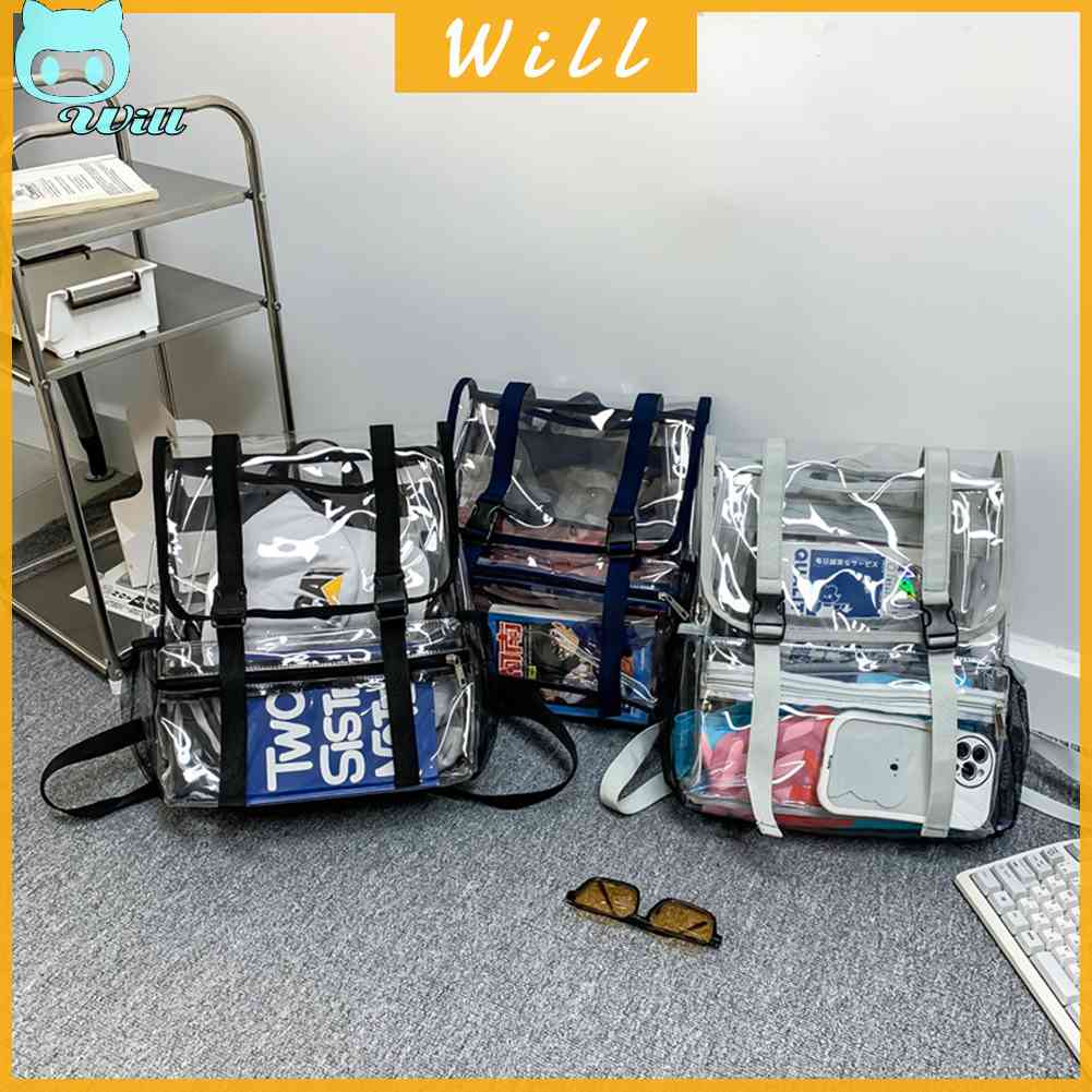 กระเป๋าเป้สะพายหลัง PVC แบบใส จุของได้เยอะ สไตล์สปอร์ต สําหรับผู้หญิง และผู้ชาย