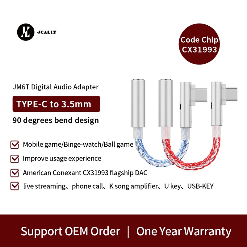 Jcally JM6T อะแดปเตอร์ถอดรหัสเสียงดิจิทัล แบบพกพา CX31993 DAC Type-C เป็น 3.5 มม. Hifi 32bit 384KHz 
