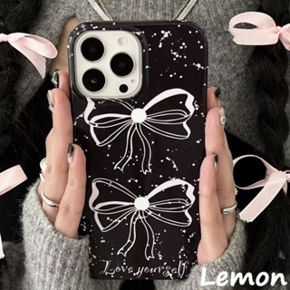 [Lemon] เคสโทรศัพท์มือถือนิ่ม แต่งโบว์ สีดําวาว สไตล์เกาหลีเรโทร เรียบง่าย สําหรับ Iphone 14pro 14promax 13 13pro 13promax 11 12 12pro 12promax XR XSMAX 7P 8P MINI