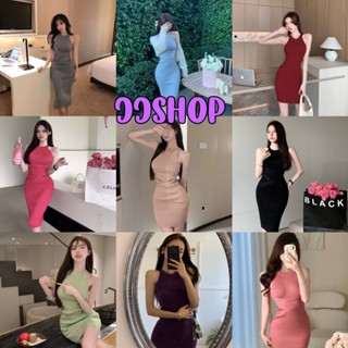 JJ shop💜 พร้อมส่ง ชุดเดรสไหมพรมแขนกุด ผ้ายืดผ้าร่องรัดรูปมากเป๊ะเวอร์ "47201-1"