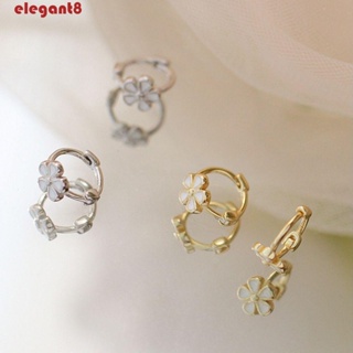 Elegant ต่างหูห่วง ลายดอกไม้ เรขาคณิต สีเงิน สีทอง โรแมนติก ใช้ได้ทุกวัน