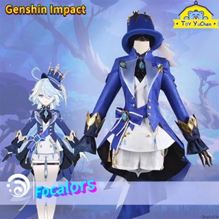 Genshin Impact Cos Fontaine Water God Focalors ชุดเดรสคอสเพลย์ ปาร์ตี้ฮาโลวีน สําหรับผู้หญิง